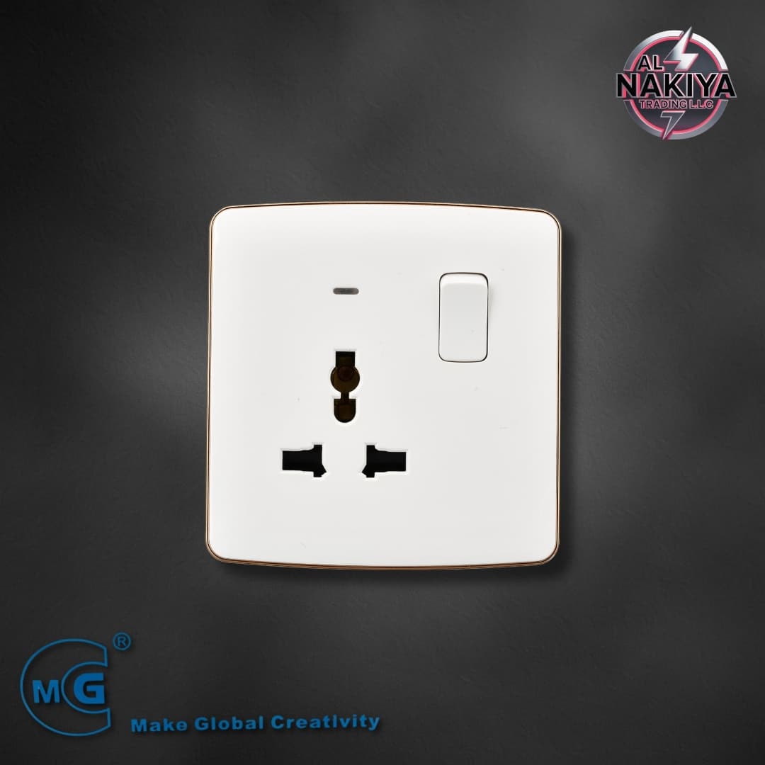 MULTI 13A SOCKET WITH SWITCH AND NEON (BIG BUTTON) (WHITE+GOLD)