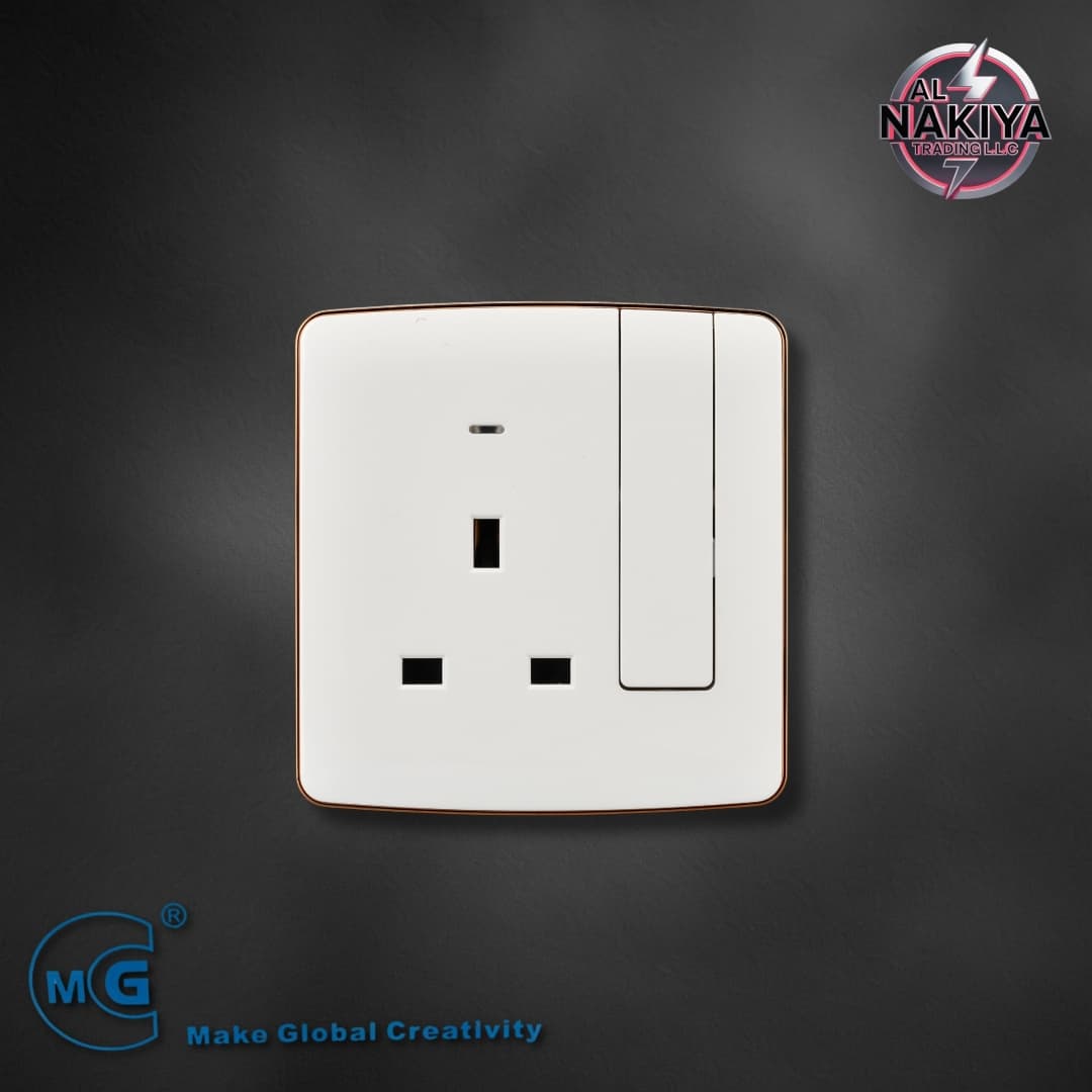 13A SOCKET WITH SWITCH AND NEON (BIG BUTTON) WHITE +GOLD