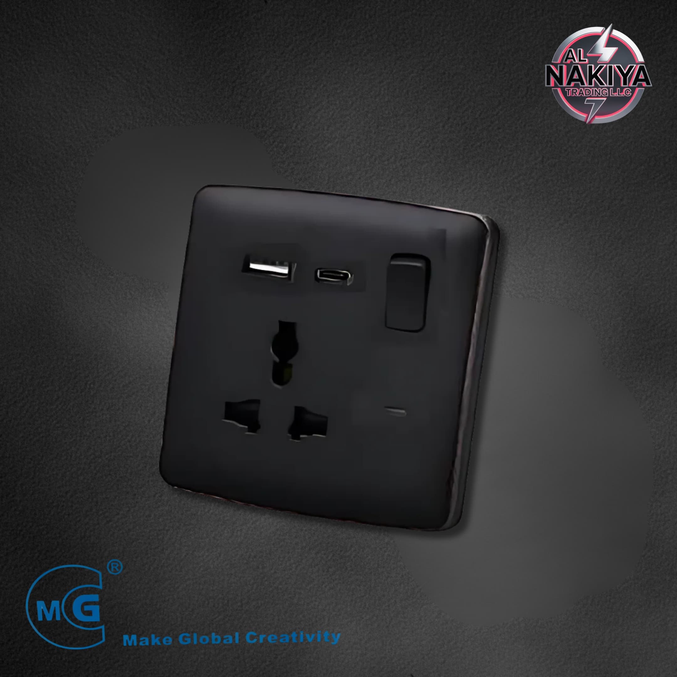 MULTI13A SOCKET WITH SWITCH, NEON USB + C TYPE(BLACK +SILVER)